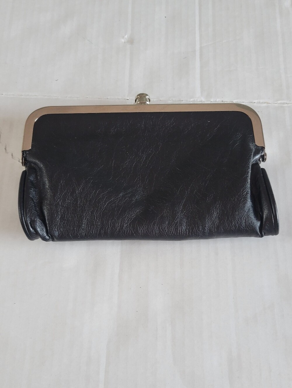 Classic Black Leather Frame Clutch Wallet W Silver Hardware & Multiple Pockets